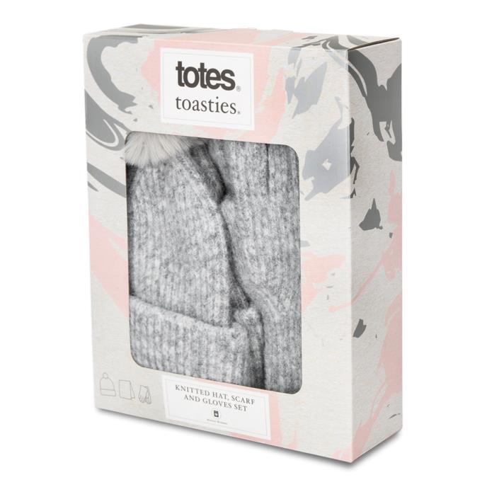totes toasties® Ladies Knitted Hat Scarf & Glove Gift Set Grey Extra Image 1